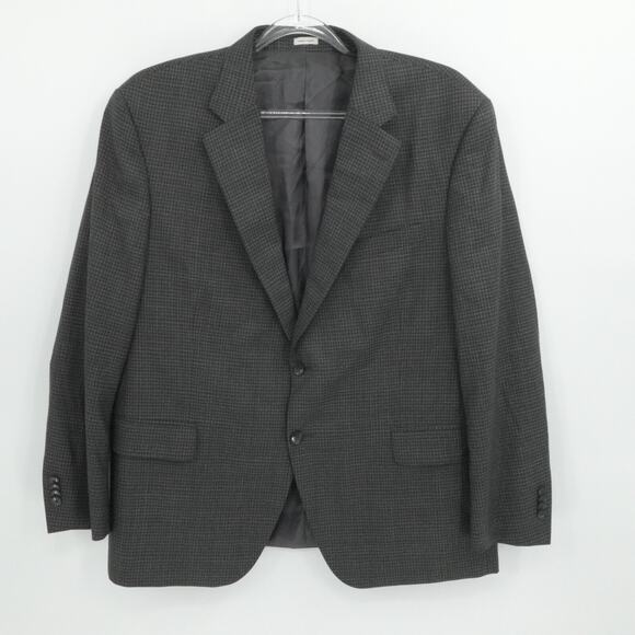 Peter Millar Jacket Mens 48R Gray Wool Gingham Plaid 2 Button Notch Double Vent - Picture 1 of 15